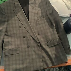 Italian cut double breasted suit- made in USA. Gray-ish green.